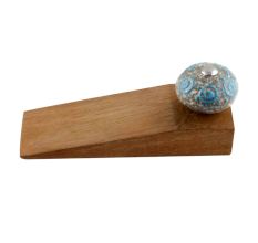 2 Pieces Blue Circles Crackle Ceramic Wooden Door Stopper